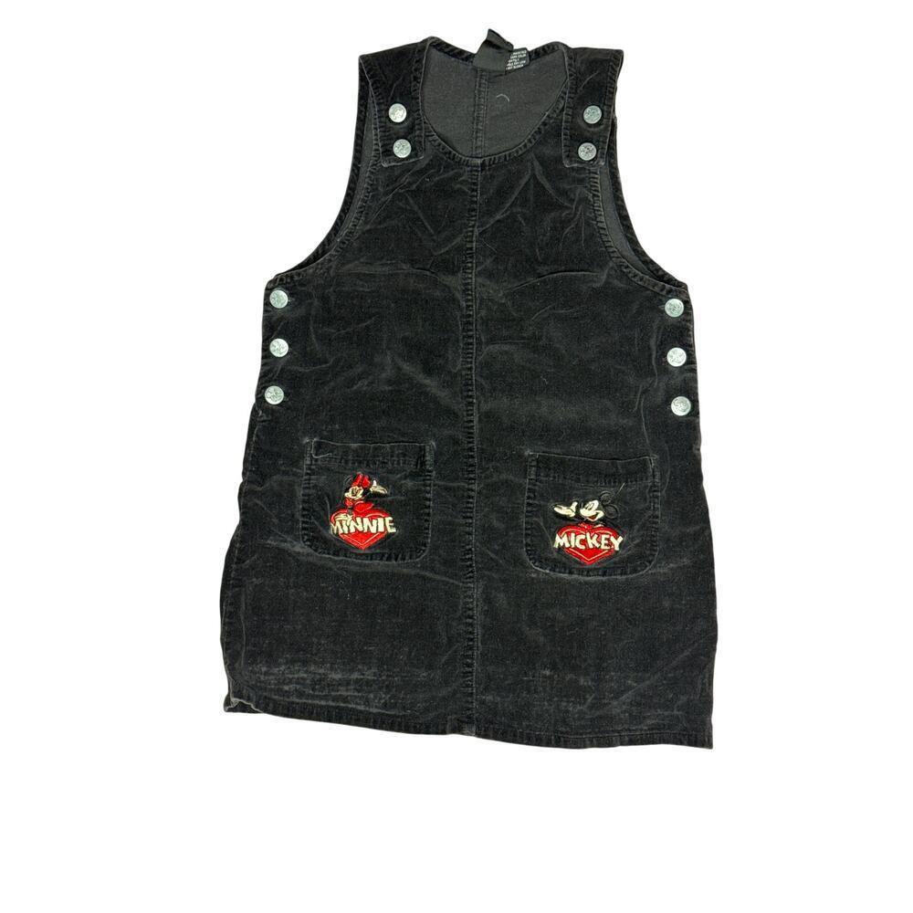 Vintage Mickey Unlimited Disney Kids Black Velvet Overall Dress Size 12